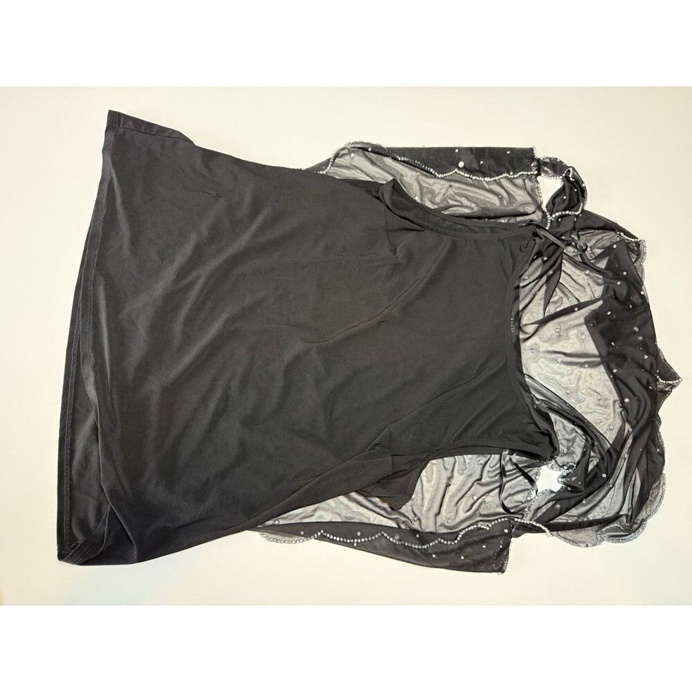 MSK Black Rhinestone Sheer Mesh Cape Overlay Angel Wing Party Top XL